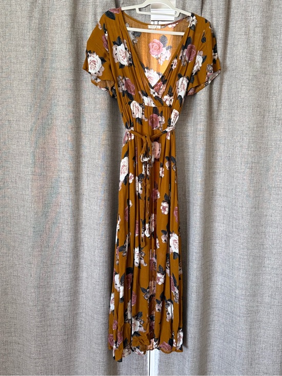 Blush Dresses & Skirts - Blush Mustard Floral Wrap Maxi Dress